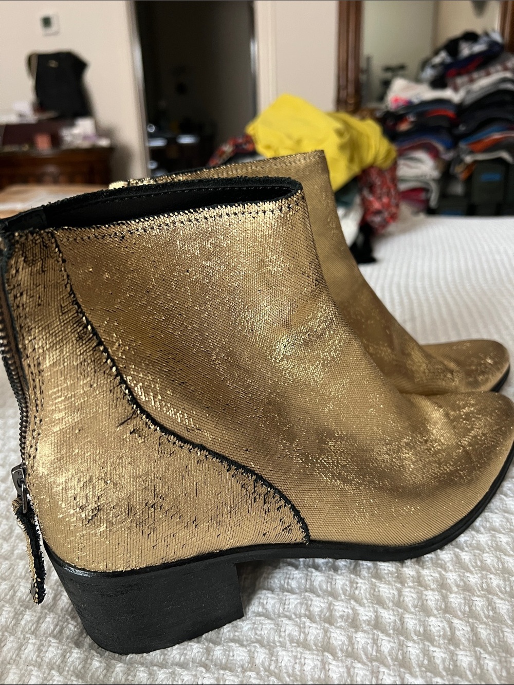Dolce Vita Metallic Gold Pointed Ankle Boots - Picture 2 of 5